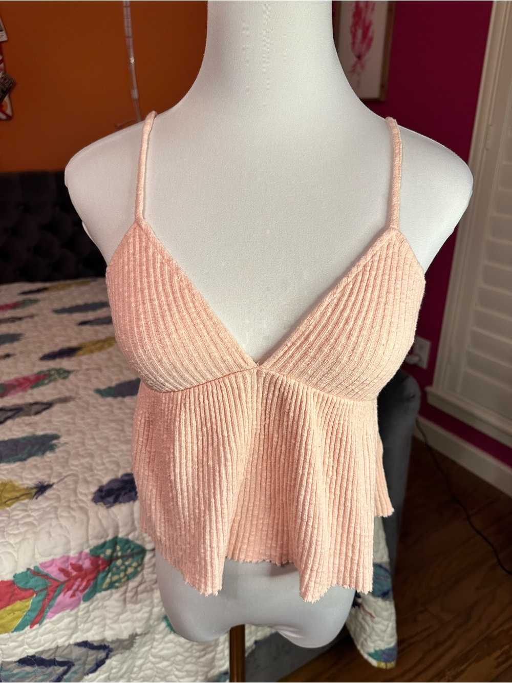 wild fable Light Pink Peach Romantic Feminine Ribbed Peplum Camisole Tank XS